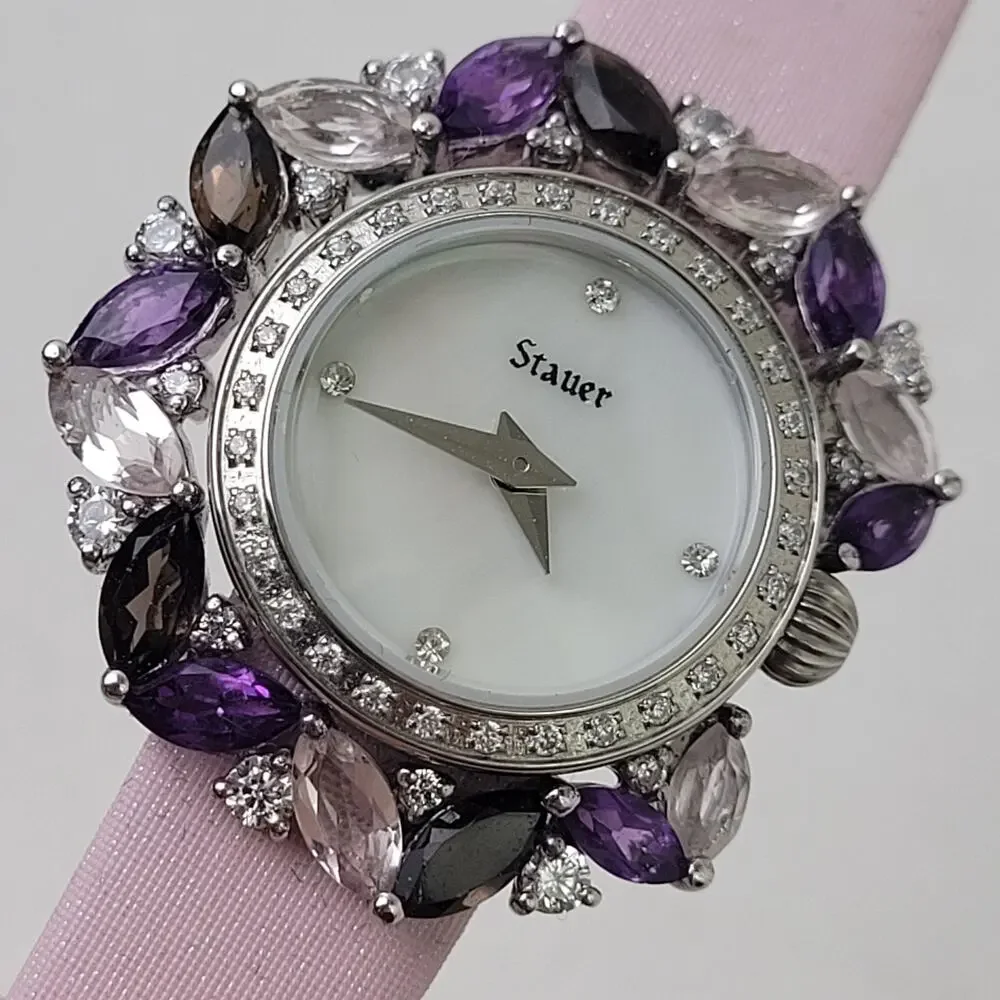 Stauer Fleur de Amethyst Women's Watch Pink Band Authentic Stones - Picture 2 of 9